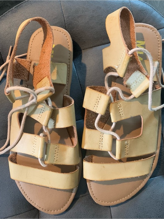 MIA Shoes - MÍA Yellow Strappy Leather Lace-Up Sandals
